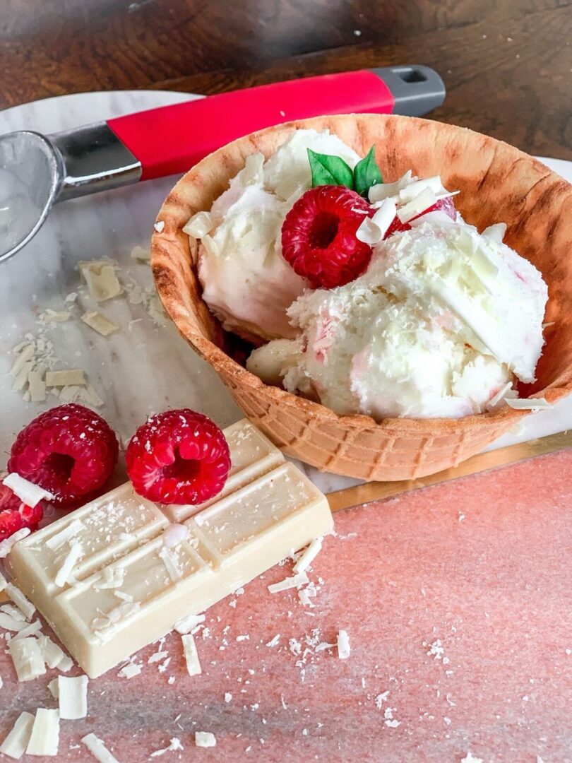 White chocolate raspberry swirl ice cream