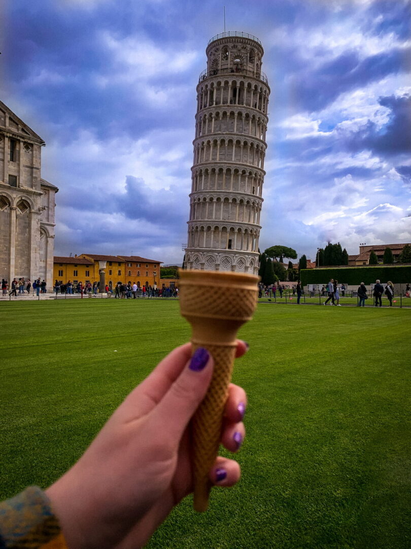The Leaning Tower on a wafer cone